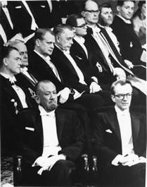 Steinbeck and professor Maurice Wilkins at Nobel Prize ceremony.